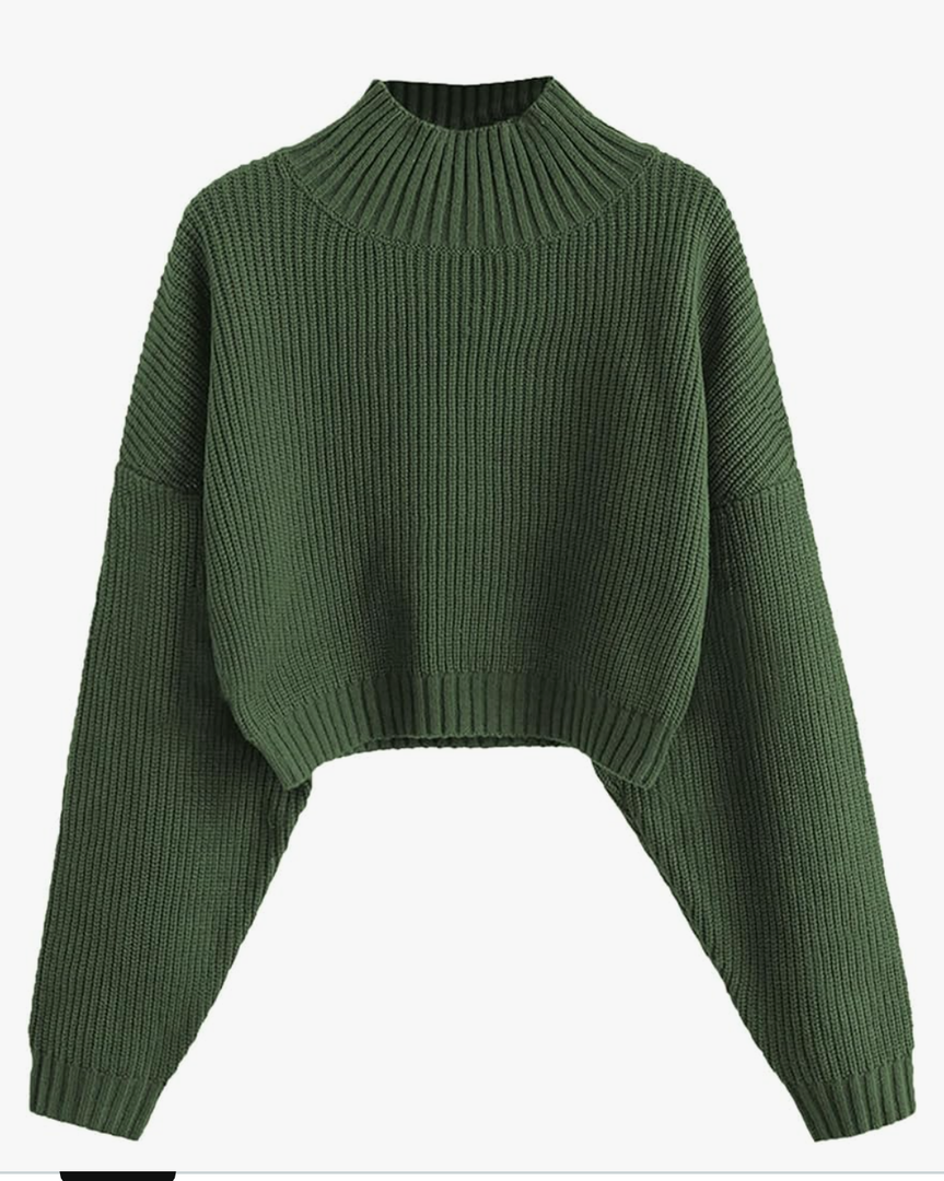 ZAFUL Women's Cropped Turtleneck Sweater Lantern Sleeve Ribbed Knit Pullover Sweater Jumper,S