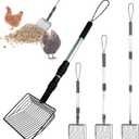 Chicken Poop Scooper 3 in 1 Adjustable Long Handle Litter Scoop Heavy Duty Metal Chicken Poop Scooper Litter Sieving Shovel, Chicken Coop Accessories (22-41.7")