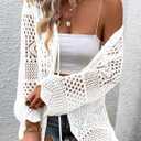 Women Crochet Cardigan Lightweight Tie Front Hollow Out Long Sleeves Summer Knit Cover Cardigans, XL