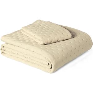 Amazon Basics Brushed Microfiber Quilt Set, Extra Soft with Natural Texture, 2-Piece,Twin/Twin XL, Beige