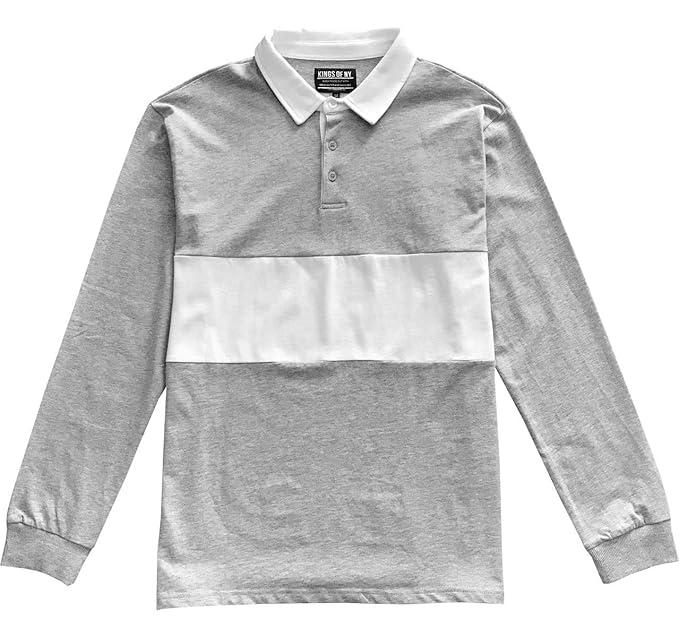 Kings Of NY Classic Mens Long Sleeve Sports Polo Rugby Shirt (Small,Gray)
