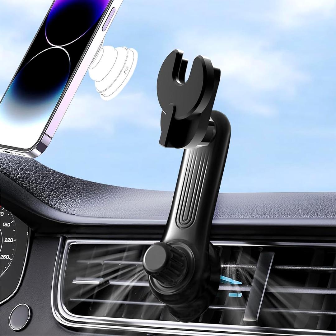 Car Phone Holder for Socket Mount, Air Vent Car Phone Holder for Pop Grip [Never Blocking] AC Vent Clip Phone Mount 360 Adjustable Works with Popsocket Car Mount for iPhone Samsung All Smartphones