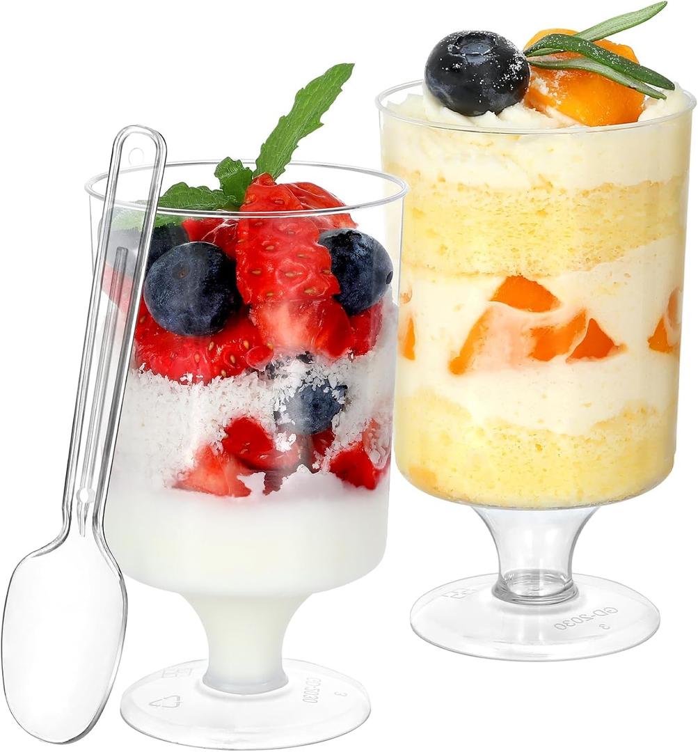 60 Pack 3 Oz Mini Dessert Cups Disposable Appetizer Cup Goblet,Pedestal Clear Plastic Wine Glasses Parfait Appetizer Cups Serving Bowls for Tasting Party, Wedding, Birthday