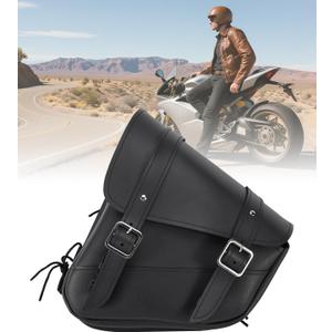 Motorcycle Saddle Bags Leather Motorcycle Solo Swing Arm Bag For Softails Sportsters Choppers Waterproof Side Bags (Black - Left Side, 11.5" x 10.25" x 3.5")