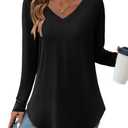 Zeagoo Womens Long Sleeve T Shirts Black Shirt Casual Dressy Blouse V Neck T Shirts Work Tunic Tops, L