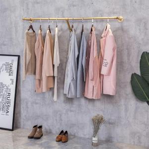 Industrial Pipe Wall Mounted Clothes Hanging Shelves System,Metal Clothing Towel Rack,Garment Rack Perfect for Retail Display,Closet Organization (One Pipe Shelves, Gold, 47" L x 11.8" D) (47" L x 11.8" D, Gold)