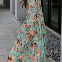 BLENCOT Womens Casual Boho Floral Printed V Neck Long Sleeve Long Maxi Dress Spring Summer Dresses (XL)