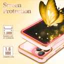 Petitian for iPhone 14 Pro Max Case, Cute Women Girls Gold Butterflies Designed Cases for iPhone 14 Pro Max, Girly Gold Plating Cover for 14 Pro Max with Camera Protector