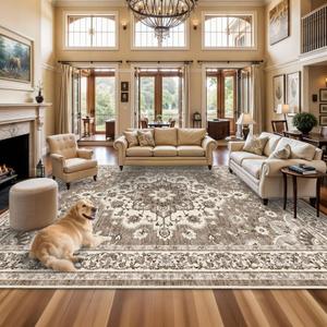Washable 12x15 Area Rug - Extra Large Rugs for Living Room Soft Low Pile Carpet for Bedroom Non-Slip Stain Resistant Vintage Indoor Floor Carpets (Beige, 12x15)