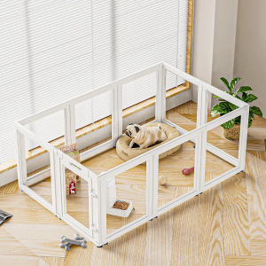 Optimus Dog Playpen Transparent Easy Assemble & Disassemble Indoor Clear Dog Pen, Sturdy & Easy Cleaning Plastic Dog Puppy Fence with Fence-to-Wall Anchor & Suction Cup (White, 24' Tall, 10-Panels) Optimus Dog Playpen Transparent Easy Assemble & Disassemble Indoor Clear Dog Pen, Sturdy & Easy Cleaning Plastic Dog Puppy Fence with Fence-to-Wall Anchor & Suction Cup (White, 24' Tall, 10-Panels)