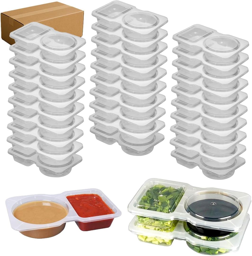 33pcs Double Compartment Condiment Container With Lids - Reusable Snack Pack Containers for Condiment, Dip, Sauce, and Dye