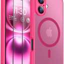 SPIDERCASE Designed for iPhone 16 Case, Magnetic Translucent [2+Tempered Glass Screen Protector] [Full Camera Protection] Anti-Fingerprint Anti-Scratch for iPhone 16 6.1”, Hot Pink 2 Pack