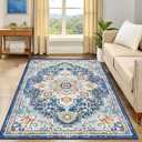 Smiry 8x10 Area Rugs for Living Room, Boho Chic Style Printed Rugs, Low Pile, Non-Shedding, Easy Care, Machine Washable Lightweight Floor Carpets Rugs for Bedroom, Dining Room, Home Office, Blue
