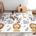 NOONKTY 79x71 Extra Large Baby Play Mat for Floor, Foldable Foam Playmat for Babies 0-12 Months & Kids, Non-Toxic Waterproof Baby Mat for Floor, Thick Playpen Mat for Tummy Time Crawling, Lion