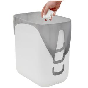 STORi Luup Trash Can (White) - Reuse Grocery Bags - Plastic Garbage Container for Bathroom, Vanity, Laundry Room, Kitchen, Office, Garage - 2.5 Gallon Wastebasket with Hooks to Secure Trash Bags (1 Pack)