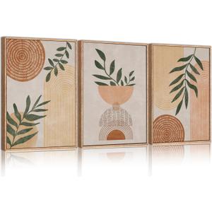 CHDITB Framed Boho Wall Art Set of 3, 16"x24" Mid Century Modern Wall Decor, Bohemian Sun Geometric Painting, Large Abstract Canvas Art Print for Living Room, Bedroom, Dining Room, Office, Bathroom