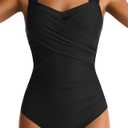 One Piece Swimsuit for Women Tummy Control Wide Straps Bathing Suits Full Coverage Swim Suit Color Block Swimwear, Size Large