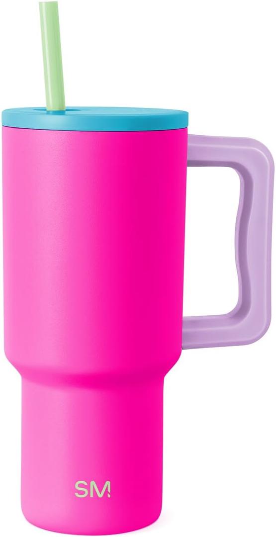 Simple Modern 30 oz Trek Tumbler with Handle and Straw Lid | Cup Holder Friendly Insulated Stainless Steel Travel Mug | 80s Mix