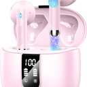 Wireless Earbuds, 2024 Bluetooth Headphones V5.3 Ear Buds Built-in ENC Noise Cancelling Mics, 40H Stereo Bass Bluetooth Earbuds with Dual LED Display, IP7 Waterproof Earphones for Android iOS, Pink