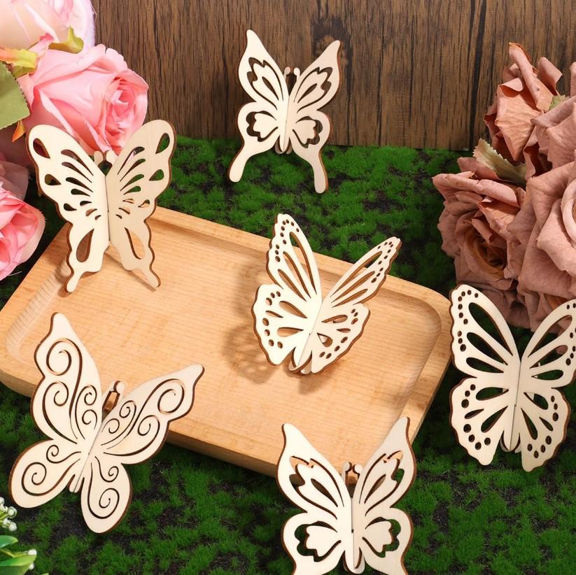 2 x 24pcs 3D Wooden Butterflies for Crafts, 4 Styles DIY Blank Butterfly Cutouts Wood Spring Ornaments to Paint Unfinished Decor for Kids Adults Painting Decorations
