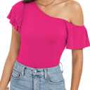 LEIYEE Womens Summer Off The Shoulder Tops Sexy Casual Cute Ruffle Short Sleeve Going Out Vacation T Shirts Blouses (XL)