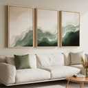 Large Framed Green and Beige Abstract Wall Art for Living Room, 3 Piece Modern Neutral Canvas Prints Paintings Artwork for Walls, Minimalist Abstract Pictures for Hallway Bedroom Wall Decor 24x36 In