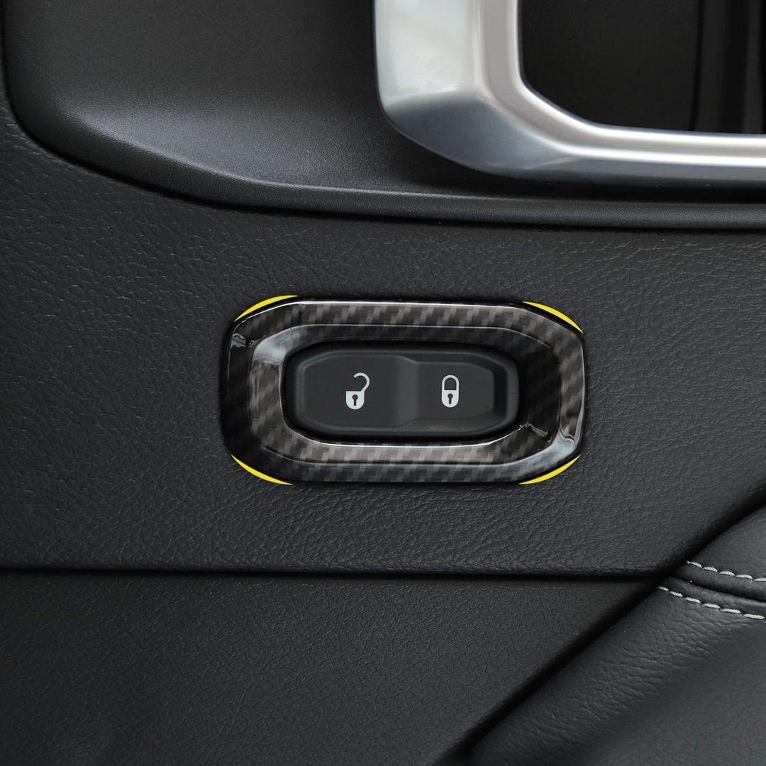 JeCar Door Lock Switch Trim Cover Interior Accessories Compatible with Jeep Wrangler 2018-2023 JL JLU Sport Sahara Rubicon & 2020-2023 Gladiator JT, Carbon Fiber Texture Black
