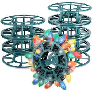 Thyle 8 Pack Christmas Light Reel All Purpose Light and Cord Wind up Cords Storage Reel Storage Container Christmas Storages Holder Extension Cord Organizer for Holiday Tree Lights(8.7 Inch,Green)