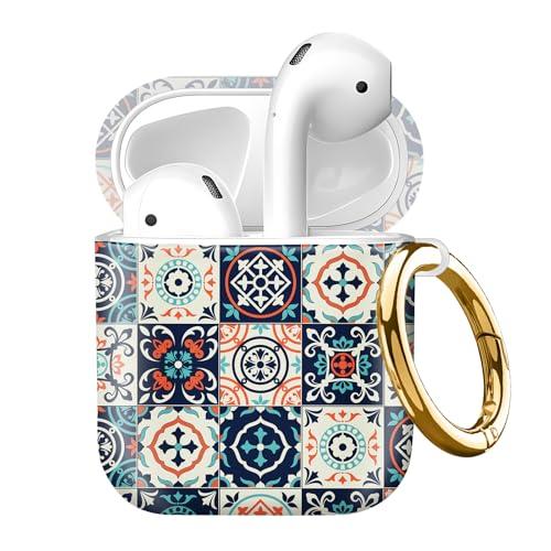 Compatible with AirPod 2nd//1st Generation Case Cover with Gold Keychain,Full Protective Shockproof Wireless Headphone Case for Airpod （Retro Flowers）