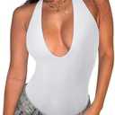 REORIA Bodysuits for Women Halter Tops 2025 Summer V Neck Backless Body Suits Tank Top Trendy Fashion Clothing XL