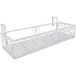 Saim Large Hanging Plant Holder Railing Shelf, Metal Fence Planters with Hooks Flower Bucket for Balcony Outdoor Garden Window Porch Patio23.5x8x4.5 Inch - White, 23.4x7.9x4.7 inches