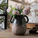 Ceramic Vase with 2 Handles, Modern Farmhouse Decorative Vase for Home, Rustic Pottery Vases, Small Terracotta Fresh Flowers Vases- Centerpieces for Dining Table, 7 Inch Blue Gradient