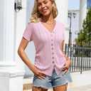 Messic Womens Short Sleeve Sweaters V Neck Casual Summer Knit Pullover Tops (Pink, XL)