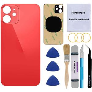 OEM Rear Back Glass Replacement for iPhone 12 6.1 inches with Reparing Toolkit and Pre-Installed Adhesive (Red)
