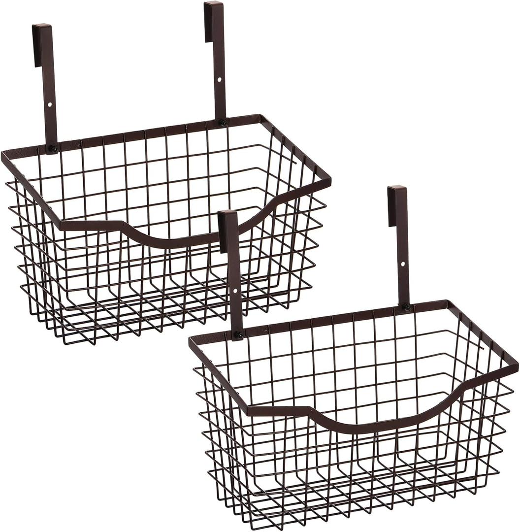 Nicunom 2 Pack Cabinet & Wall Mount Basket, Large Metal Wire Basket Wall Mount Hanging Basket Over Cabinet Door Organizer Bin Grid Storage Baskets for Home Kitchen Bathroom Pantry, Bronze