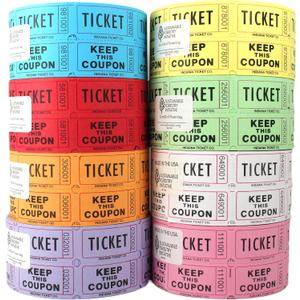 INDIANA TICKET CO. Double Roll Raffle Tickets, 8 Rolls of 1,000, 1 Roll Each Red, Blue, Orange, Purple, Green, White, Pink & Yellow, Tickets Events, Class Rewards, Fundraiser & Prizes(Pack of 8)