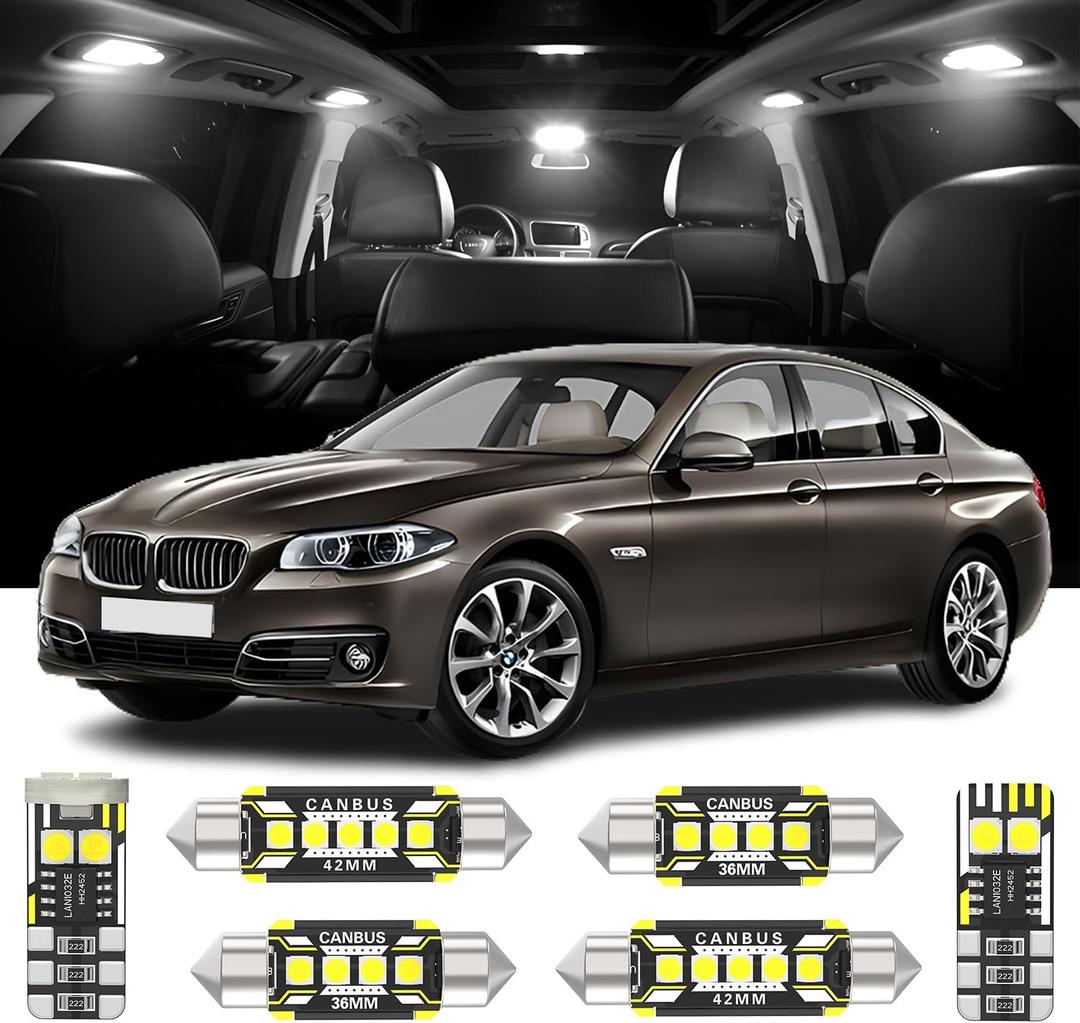 21 Pieces Interior LED Lights Replacement for BMW 5 Series F10 F11 Sedan Wagon Touring 2010-2016 White LED Interior Bulb with Install Tool