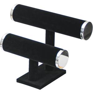 2 Tier Bracelet Holder Stand, Bangle Watches Display, Velvet Bracelet Jewelry Storage Organizer Rack, Hairband Scrunchie Show Tower Shop Selling or Home Use (Black)