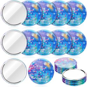 12Pcs Colourful Disco Ball Compact Mirror, Round Disco Makeup Mirror for Women Gift Party Supplies