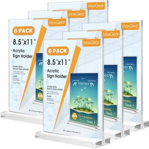 MaxGear Acrylic Sign Holder 8.5 X 11 Inches 6 Pack, Double Sided Plastic Display Stands Table Top Acrylic Frame, Clear Paper Holder Menu Flyer Stand for Stores, Restaurants, Hotels, Office