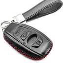 INFIPAR Fit for Subaru WRX BRZ Ascent Forester Crosstrek Legacy Outback Impreza XV WRX STI XV Crosstrek Genuine Leather Smart Key Fob Case Cover Keyless Entry Protector (5-Button, Black/Red)