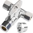 WHK Angle Stop Add-A-Tee Valve 3/8x3/8x3/8 or 1/2" Compression Tee Fittings Water Line Splitter 3 Way T Valve for Toilet Bidet,Sink Dishwasher(Lead-Free Brass)