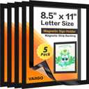 5Pack Magnetic Frames for Refrigerator - 8.5 x 11 Magnetic Sign Holder, Magnetic Paper Holder Document Holder for Fridge, Metal, Whiteboard Surface - Magnetic Picture Frame Poster Frame (Black)