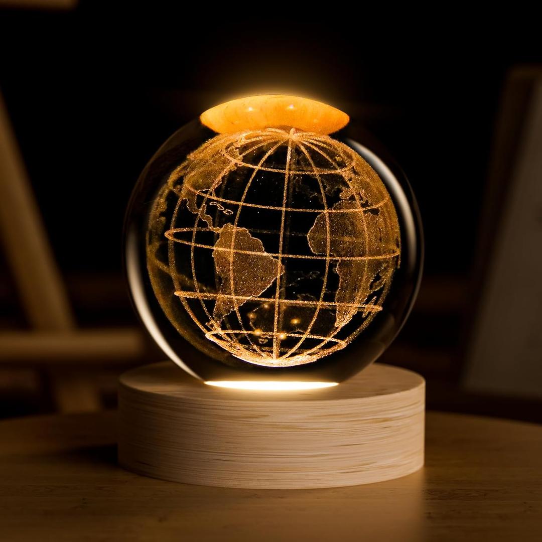 COQIRAUSEN 3D Earth Crystal Ball, 2.4 inch Universe Space Decorative Glass Ball, Space Gifts Physics Sphere Sculpture Crystal Display Celestial Motion Home Decor Crafts for Office Desk