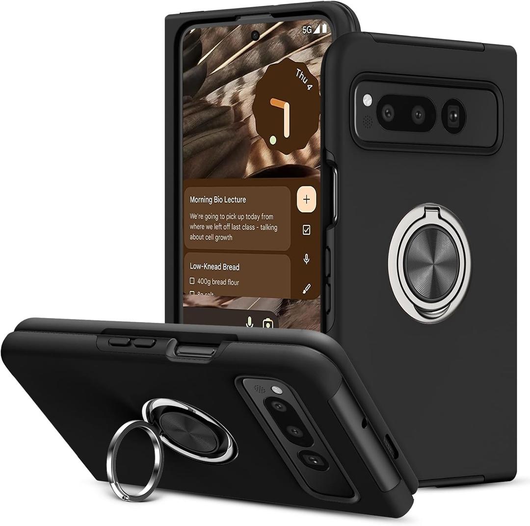 BENTOBEN for Google Pixel Fold Case(2023), [Full Hinge Protection] with 360 Ring Holder, Shockproof Slim Kickstand Magnetic Women Men Non-Slip Protective Phone Case for Pixel Fold 5G, Black