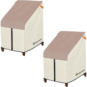 Porch Shield Patio Stackable Chair Covers - Waterproof Outdoor Stack of Chair Cover 2 Pack - 27W x 33D x 46H inch, Light Tan & Khaki