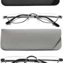 Viseng Half Frame Reading Glasses for Women Men Slim Half Moon Lens Readers Metal Semi Rimless eyewear Black+Gray+Silver (+2.5)