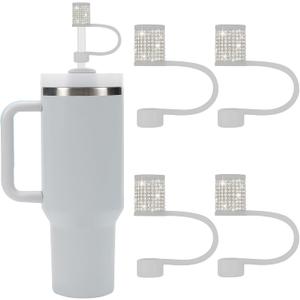 Stanley Cup Accessories Set, 4 Pcs Bling Diamond Straw Cover, Straws Cap for Stanley 30&40oz with Tumblers, 0.4in Lid Accessories for Tumblers, Straw Topper for 10 mm Straws (4Pcs White)