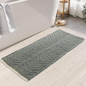 BULULOM Bath Rugs Boho Bath Mat,Upgraded Waffle Bath mat,Super Absorbent Non Slip Bath Rugs,Machine Washable Rugs for Shower Room, Rubber Backing Bath Mats, Ultra Soft,Bluish Grey & Yellow,19"*48"