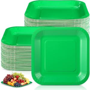 Dandat 100 Pack 7 Inch Easter Paper Square Plates Appetizer Disposable Cake Plates Disposable Lunch Metallic Foil Dessert Tableware for Birthday Wedding Anniversary Party Supplies (Green)